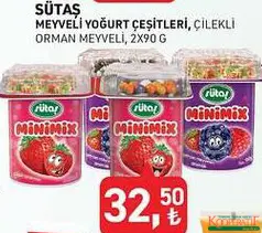 SÜTAŞ MEYVELİ YOĞURT ÇEŞİTLERİ 2X90 G fiyat ve kampanya bilgisi